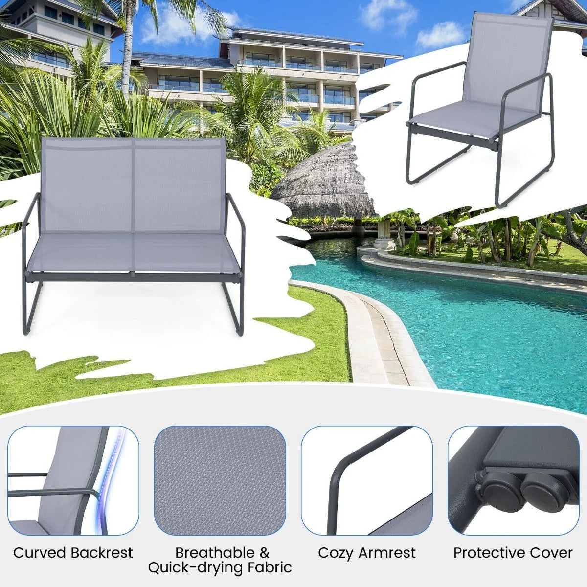 4-Piece Outdoor Bistro Furniture Set Featuring Loveseat, Coffee Table, and Two Chairs