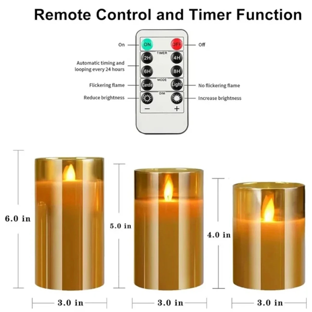 3Pcs/Set LED Flameless Candles Flickering Light with Remote Control for Festival Wedding Home Party Decor Lighting