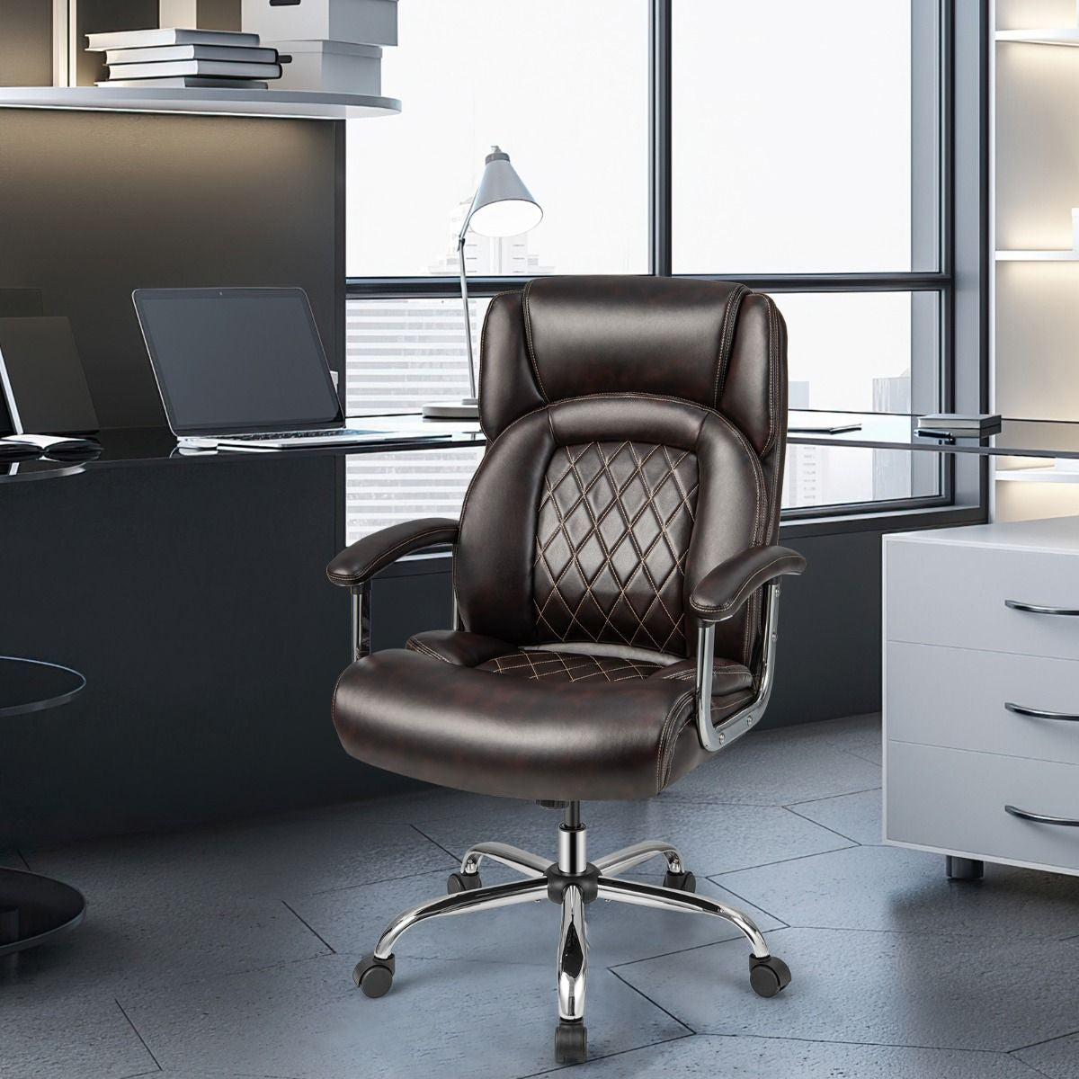 Executive Leather Office Chair with Rocking Functionality and Armrests