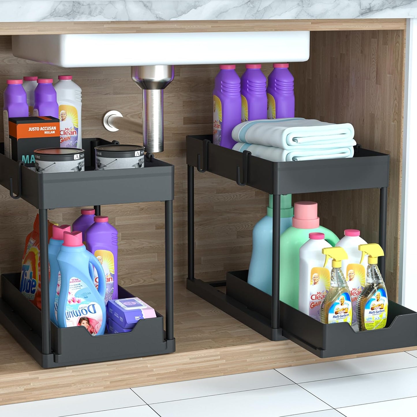 Under Sink Storage 2 Pack, 2 Tier Sliding Organiser