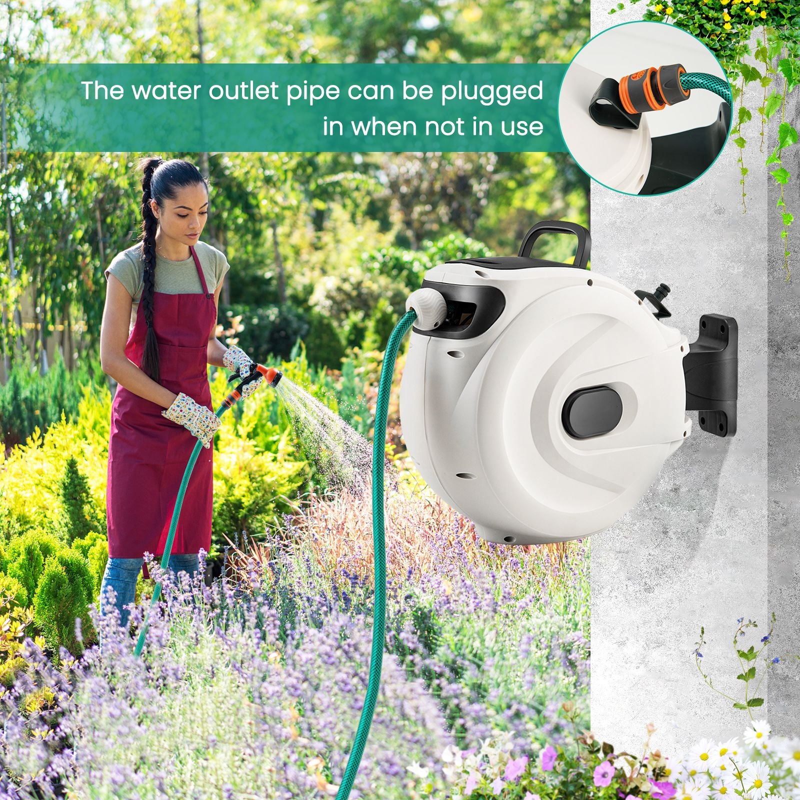 Retractable Wall-Mounted Hose Reel with Automatic Rewind for Efficient Watering