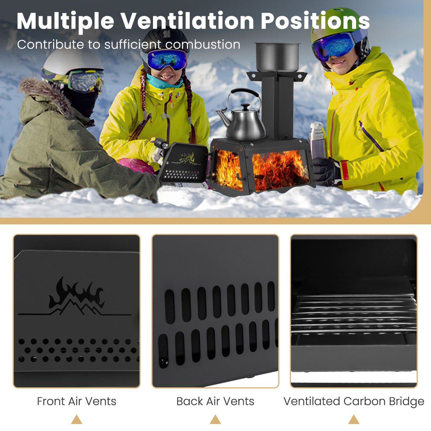 Portable Wood Burning Stove Featuring Dual Cooking Positions