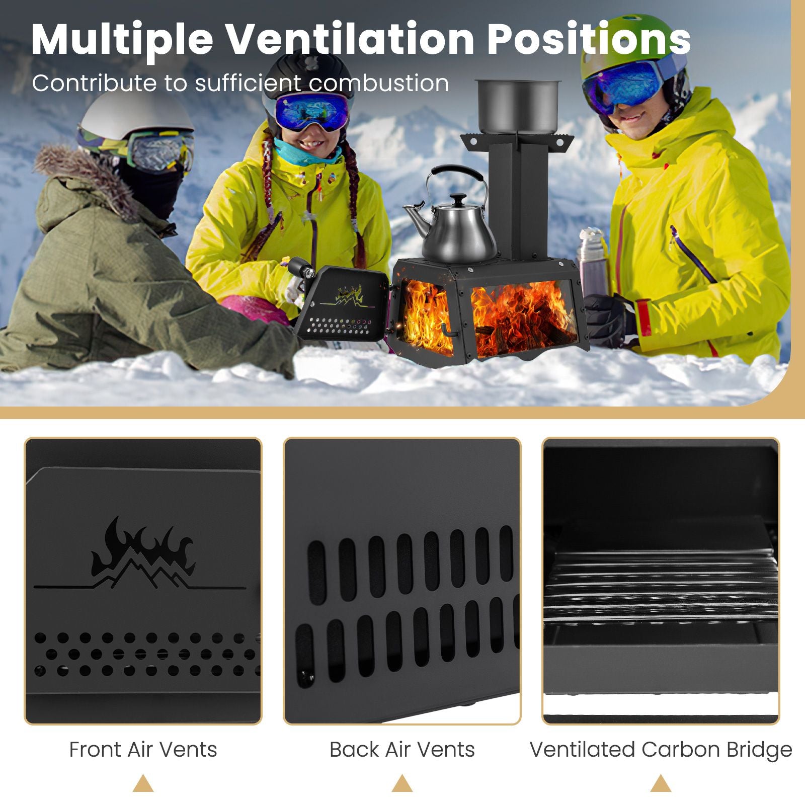 Portable Wood Burning Stove Featuring Dual Cooking Positions