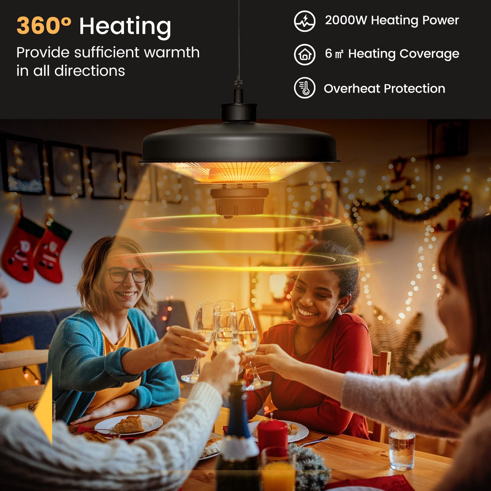 2000W Ceiling-Mounted Outdoor Electric Patio Heater with Remote Control