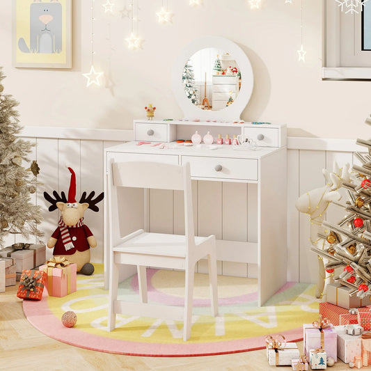 Children's Vanity Set Featuring Open Shelf and Four Storage Drawers