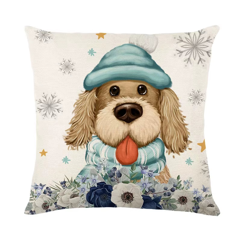 Linen Christmas Pillow Cover - Festive Snowman & Elk Design for 2024 Holiday Home Decor - Perfect Sofa & Car Cushion Cover (45x45cm)