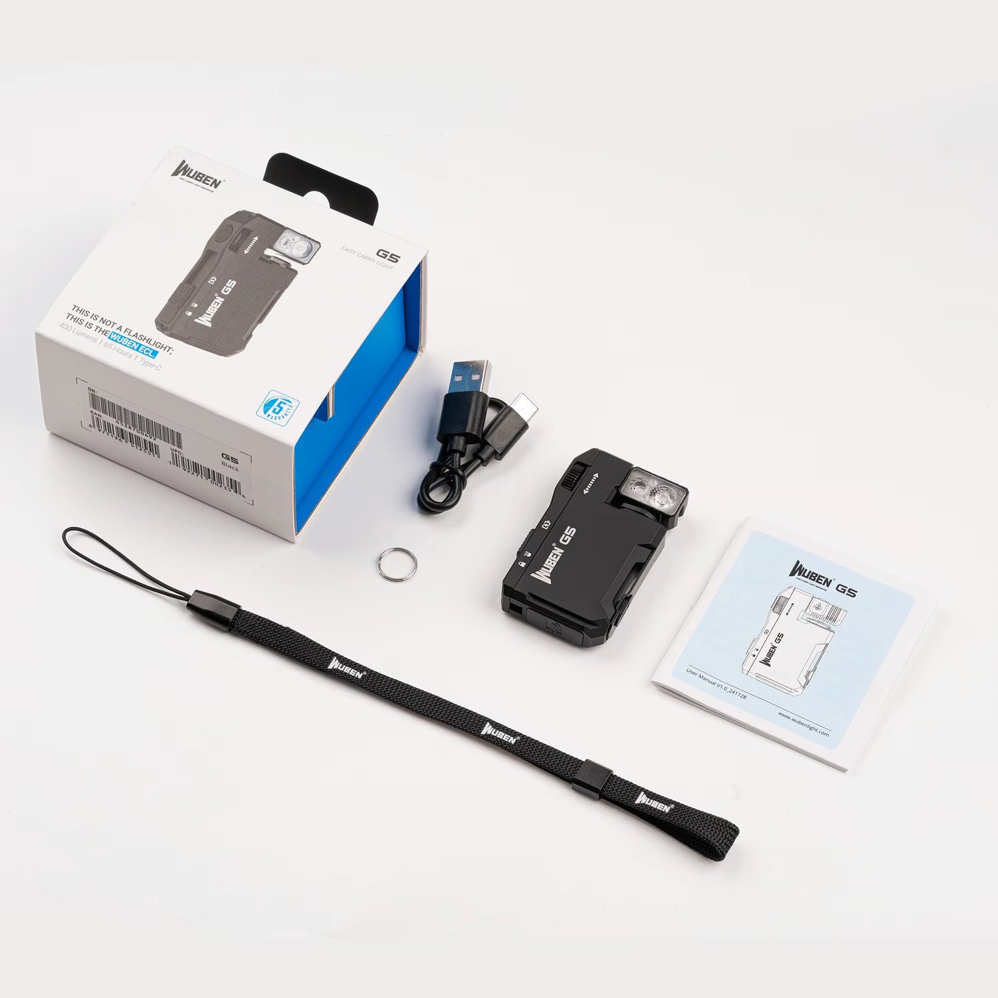 G5 EDC Flashlight 400Lumens Rgb&White Type-C Rechargeable Pocket-Sized Brilliance Keychain Light Bulit-In Battery