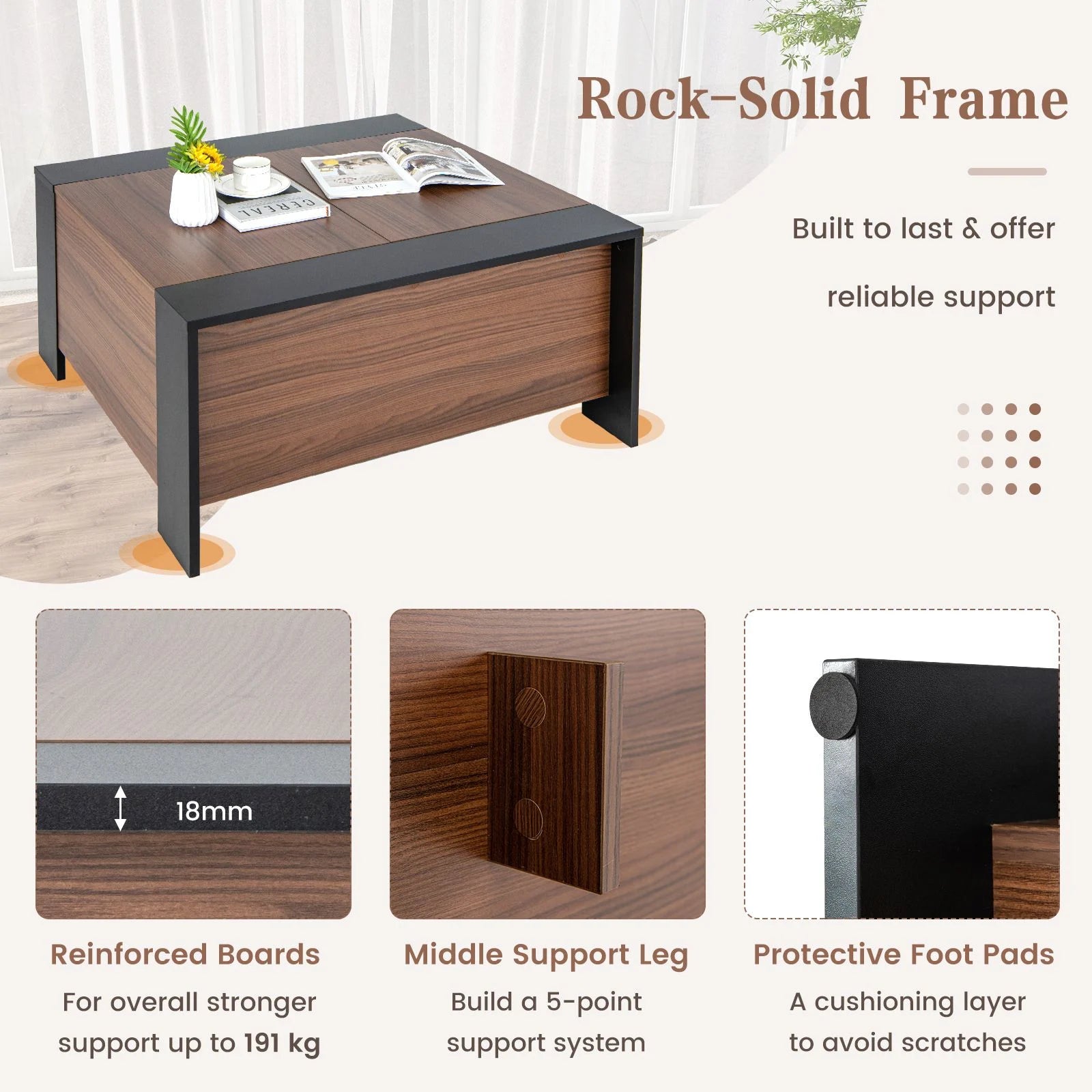 92cm Square Coffee Table with Sliding Top and Concealed Storage Compartment