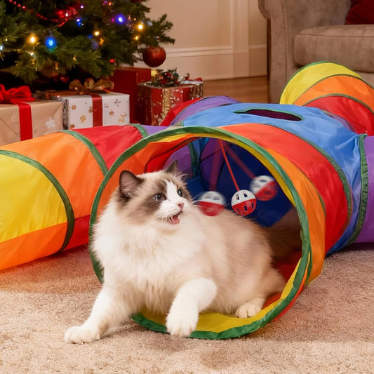 Cat Tunnels for Indoor Cats, Pet Tube Toy with Play Ball and Toy Mouse