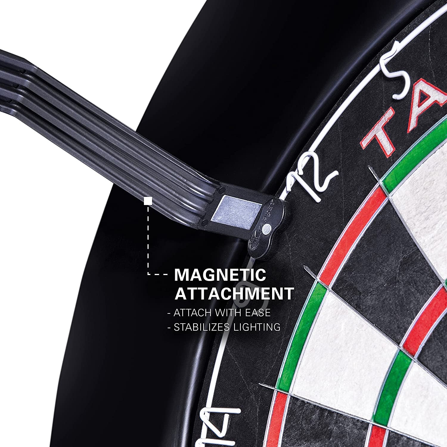 Corona Vision Lighting System for Dartboards with Black Frame and White LED Surround Ring, Compatible with Pro Tour and Championship Dartboards, and Oche Dart Mat