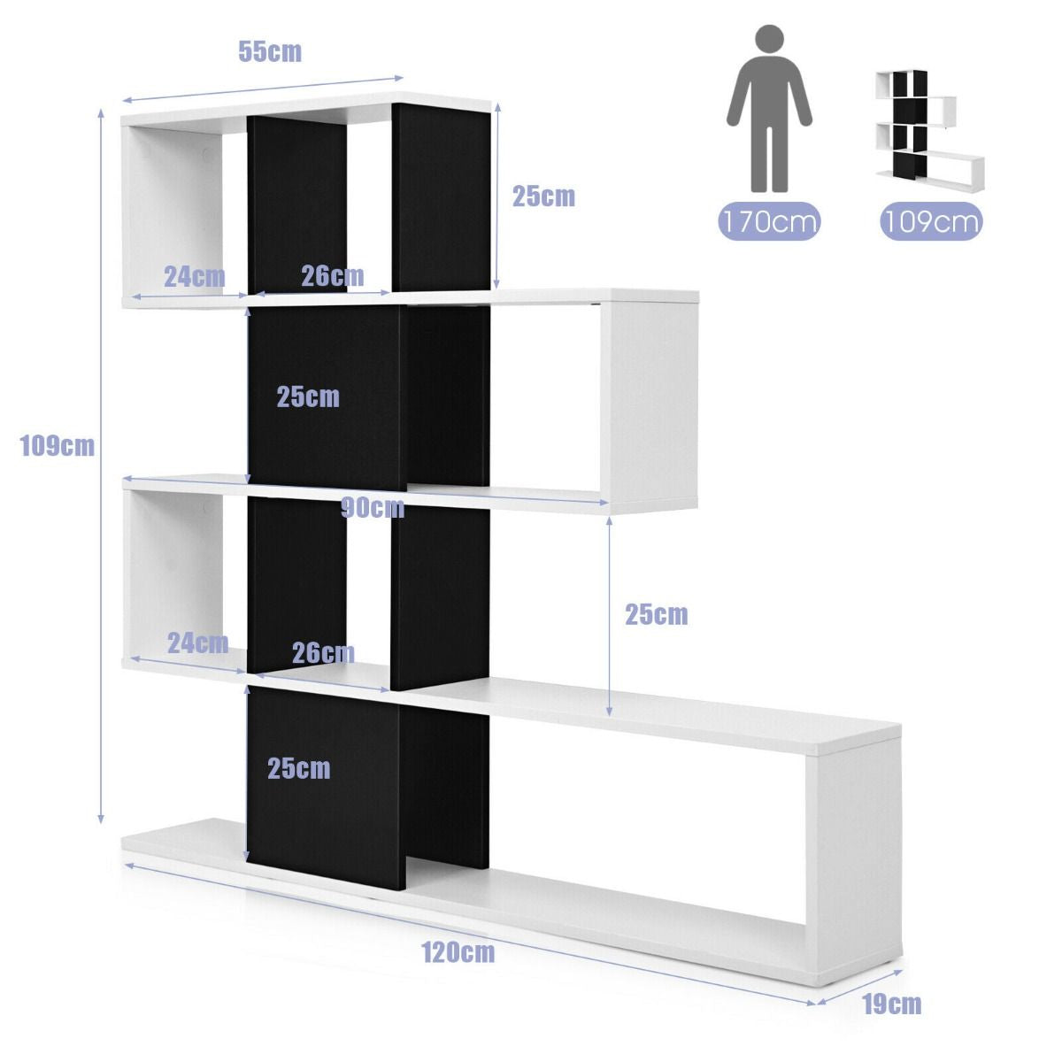 5-Tier Bookshelf for Display and Storage in Home and Office Environments