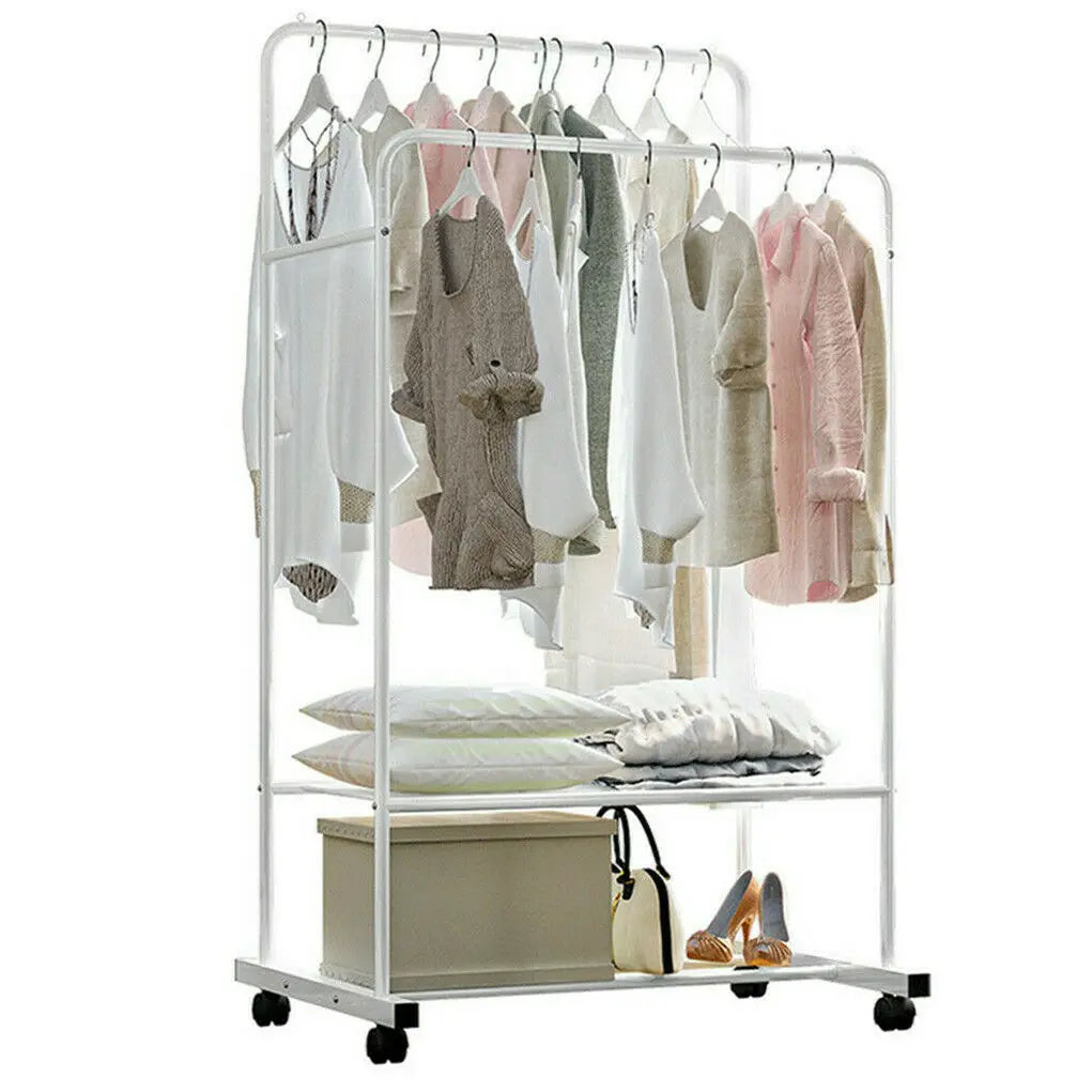 1.5M Large Clothes Rack Double Rail with Shoes Rack