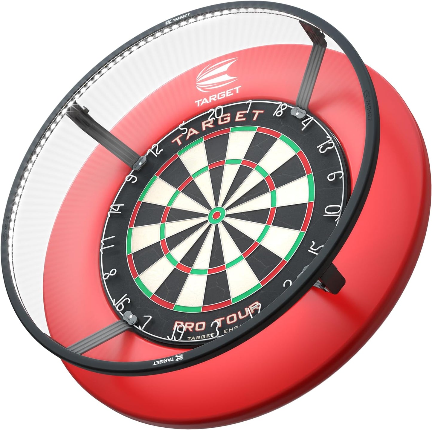 Corona Vision Lighting System for Dartboards with Black Frame and White LED Surround Ring, Compatible with Pro Tour and Championship Dartboards, and Oche Dart Mat