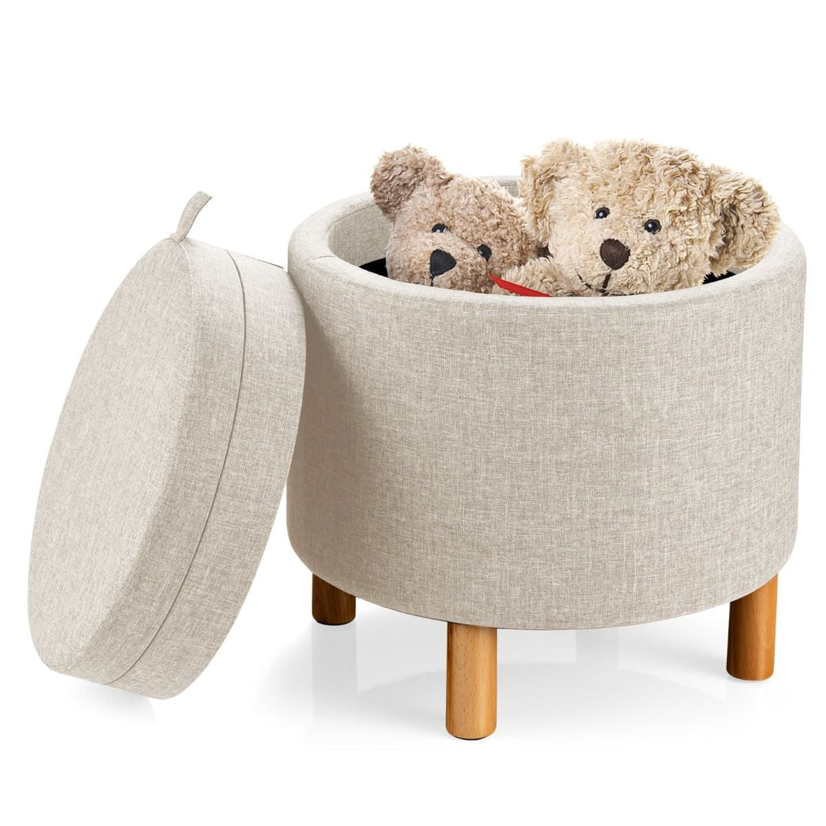 Contemporary Round Padded Ottoman with Concealed Storage Compartment