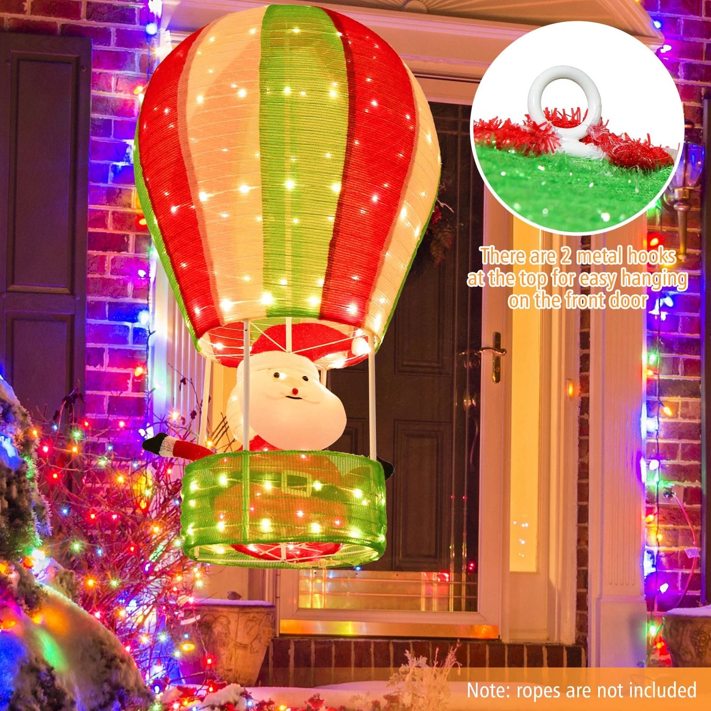 Illuminated Santa Claus in Hot Air Balloon with LED Lighting and Pop-Up Feature