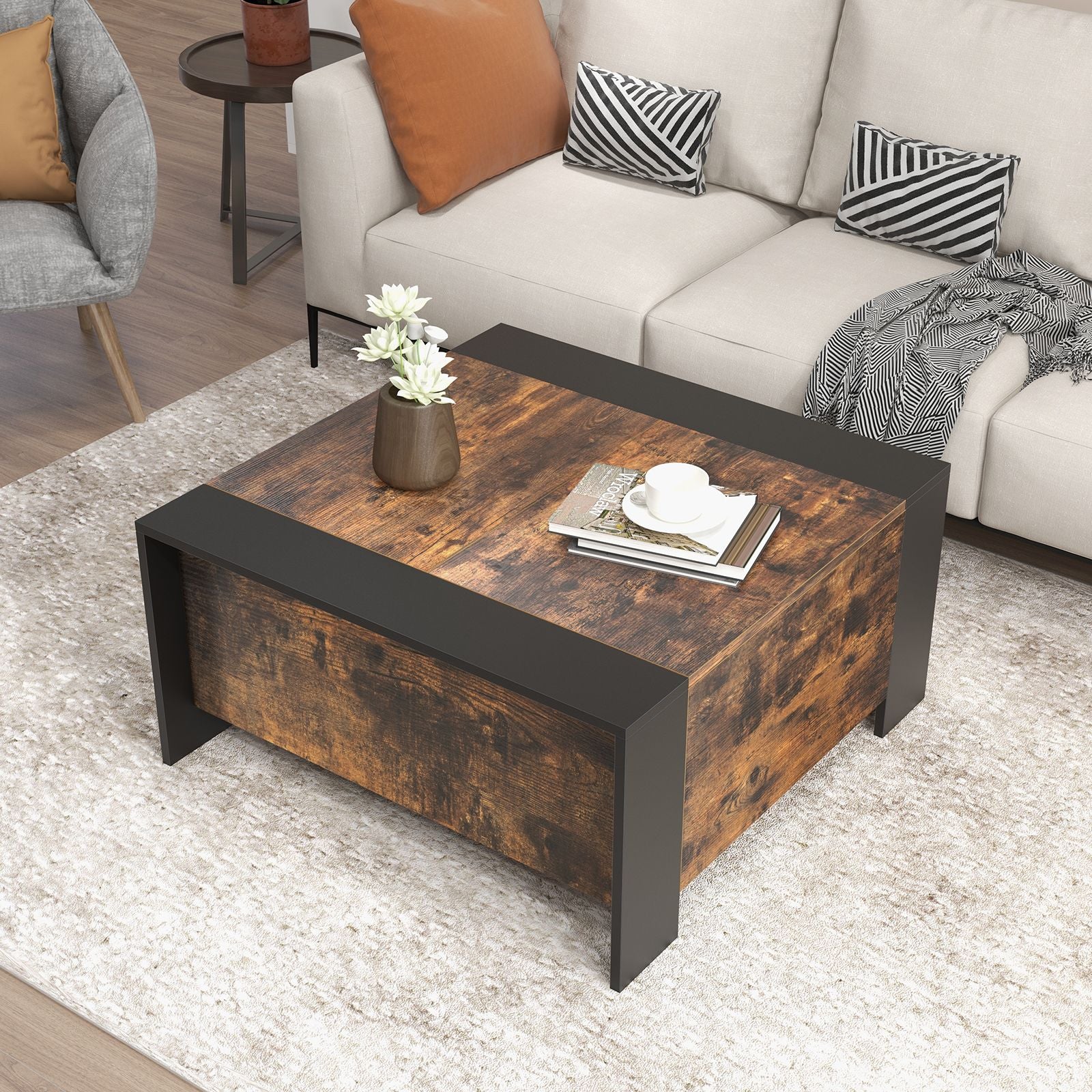 92cm Square Coffee Table with Sliding Top and Concealed Storage Compartment