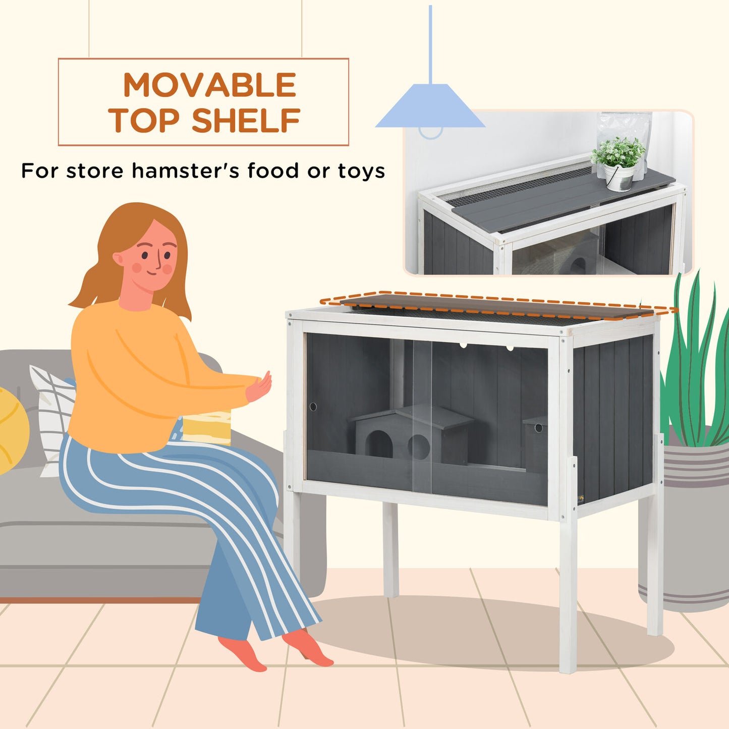 Wooden Hamster Cage, Small Animal Hutch W/ Top Shelf, Huts, Spacious Room