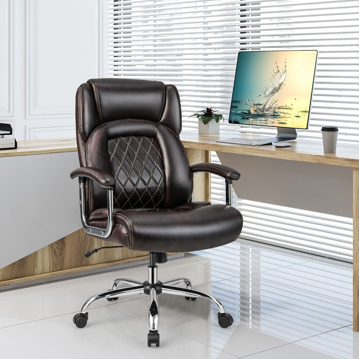 Executive Leather Office Chair with Rocking Functionality and Armrests