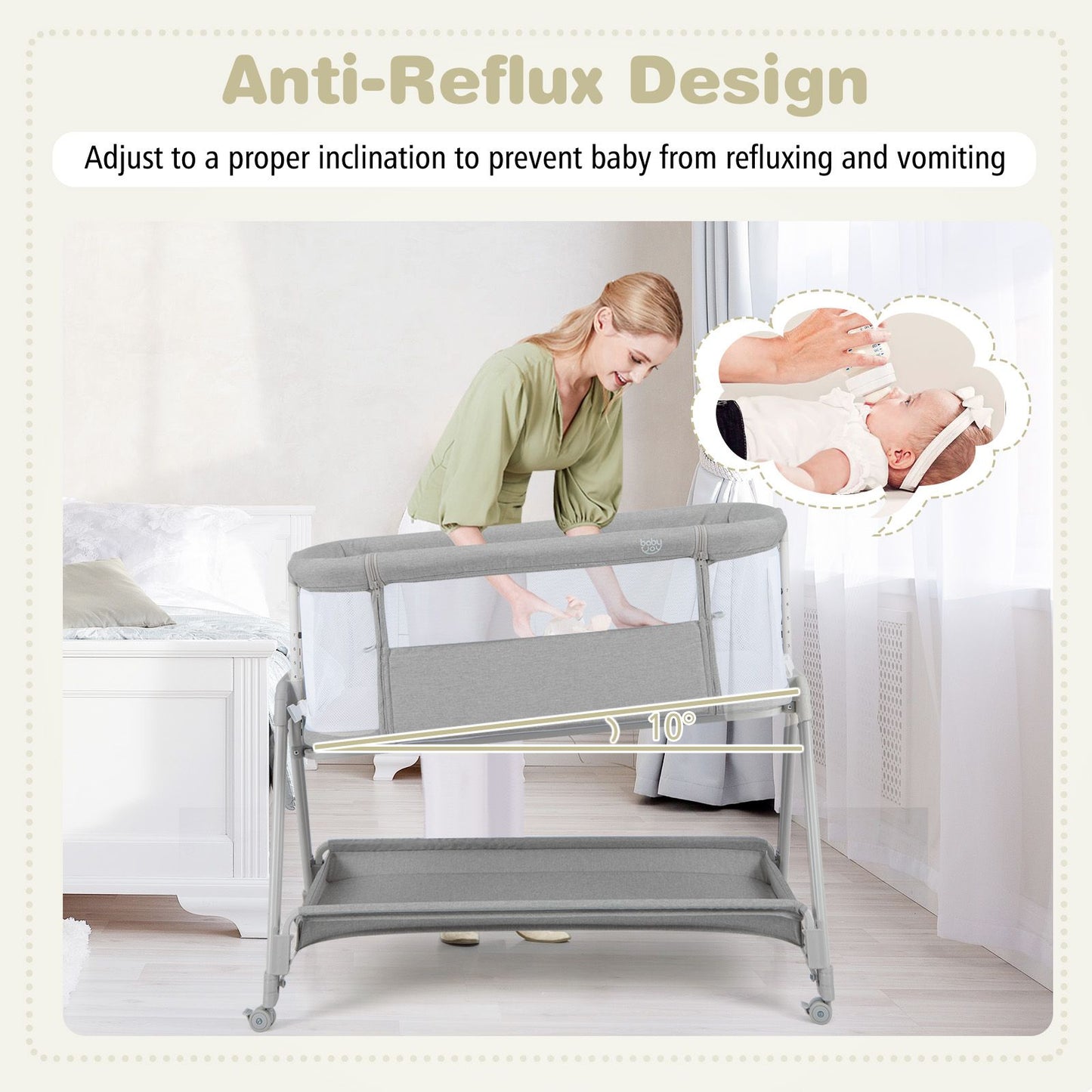 Infant Bedside Crib with Mattress for Newborns up to 9kg