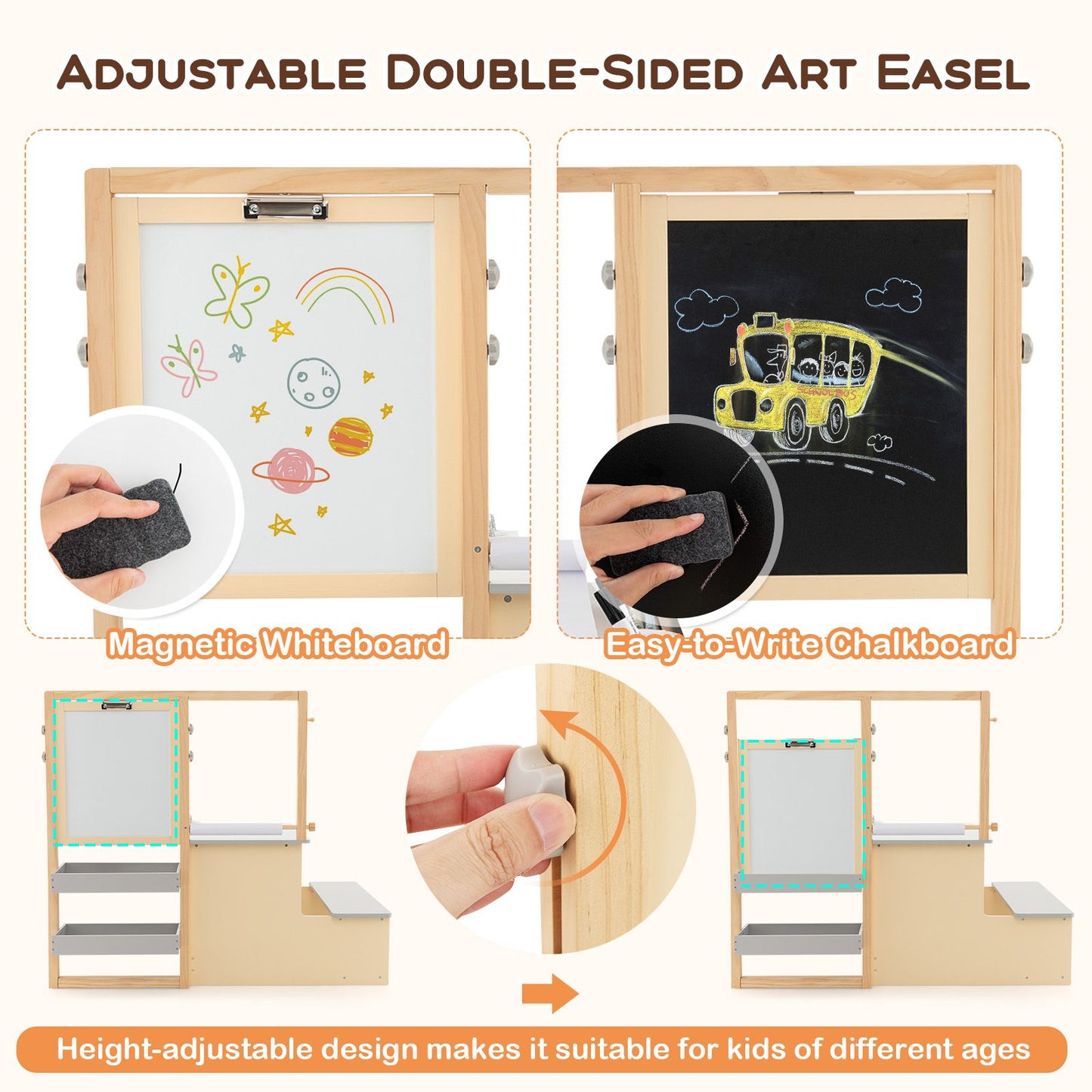 Delightful Children's Art Easel Table and Bench Set with Adjustable Easel and Integrated Bookshelf for Creative Play
