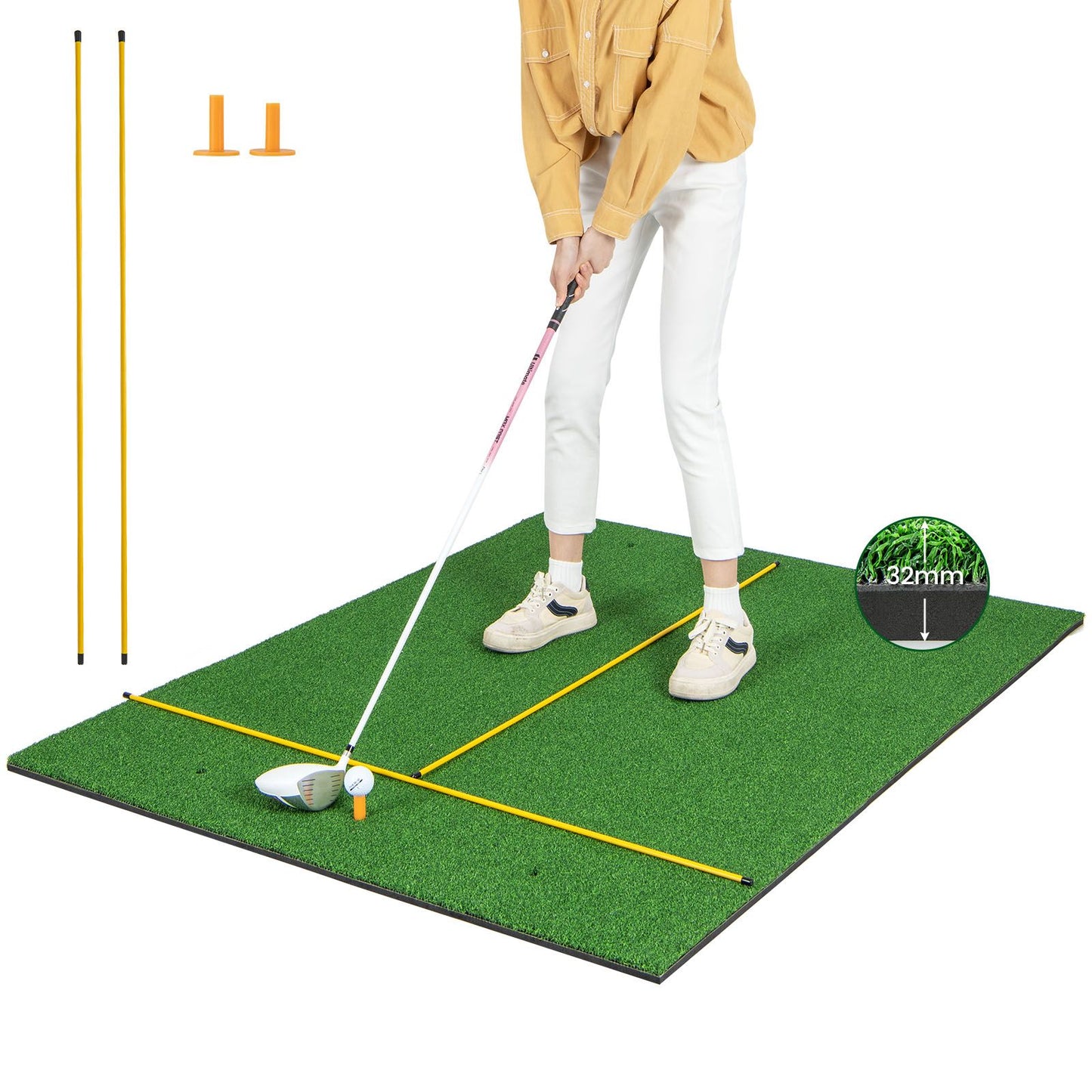 Professional 3-in-1 Golf Practice Hitting Mat with Synthetic Grass Turf
