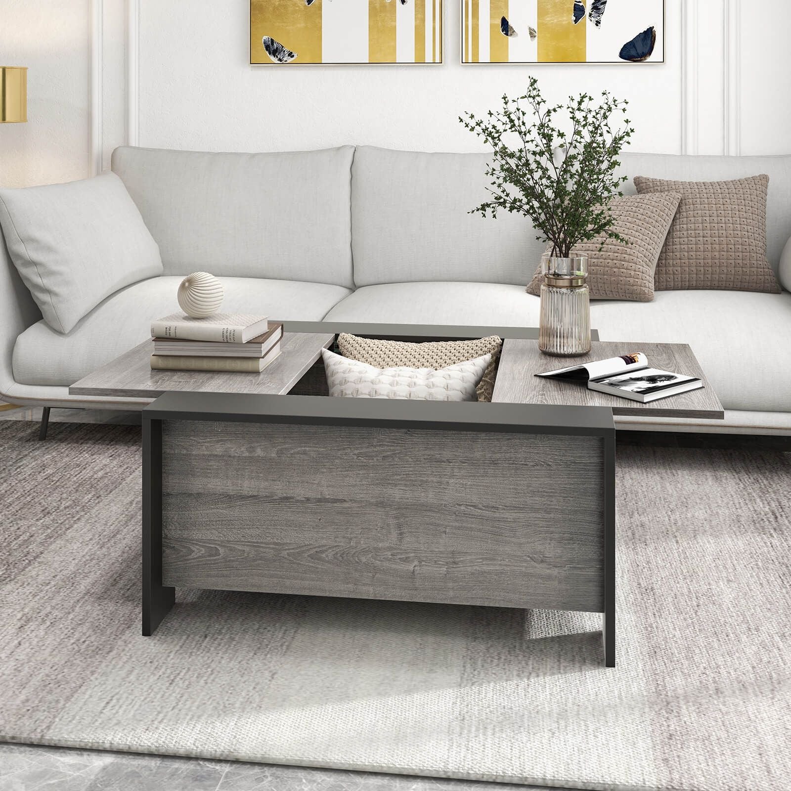 92cm Square Coffee Table with Sliding Top and Concealed Storage Compartment