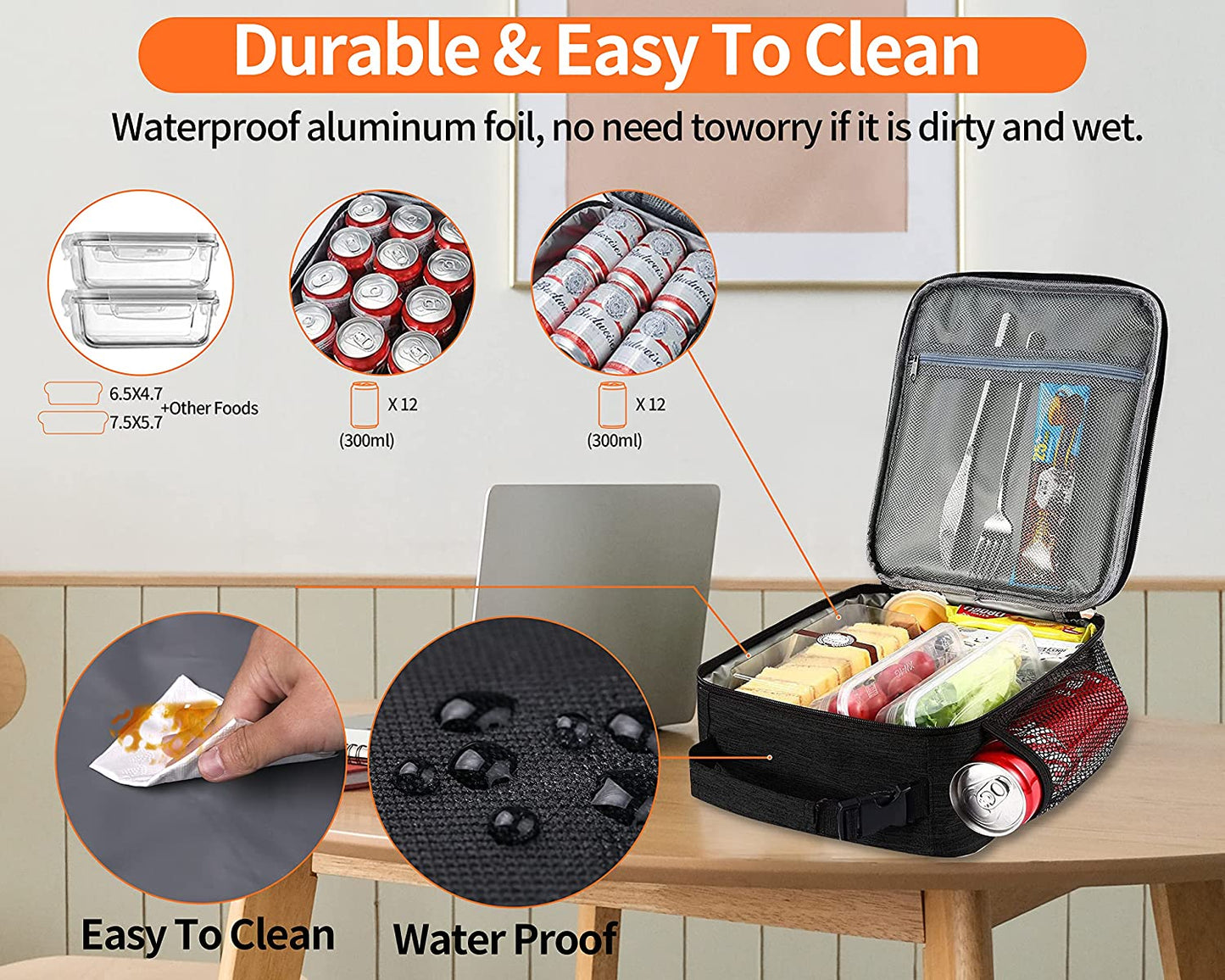 Lunch Box for Men - Reusable Lunch Bag Men Adult Women- Insulated Small Lunchbox (Black