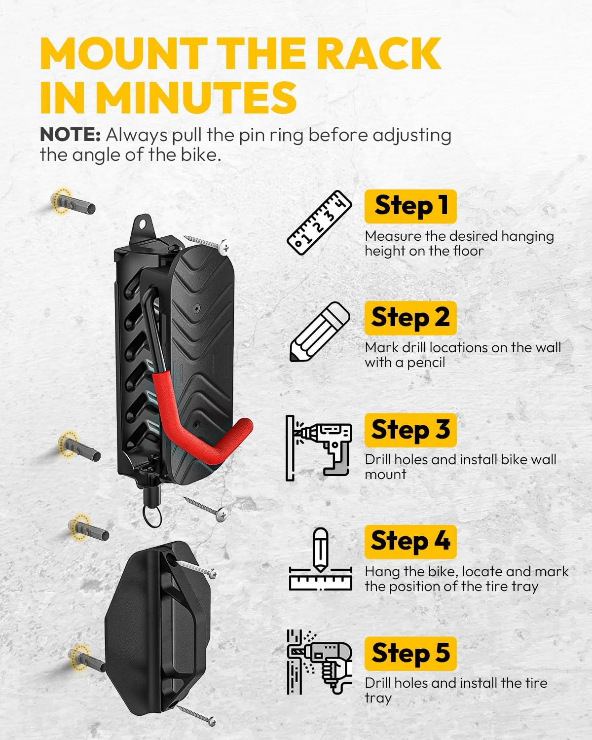 Maximize Your Space with Our Heavy-Duty Swivel Wall-Mounted Bike Storage Rack - Supports Bikes Up to 66 lbs for Indoor and Garage Use