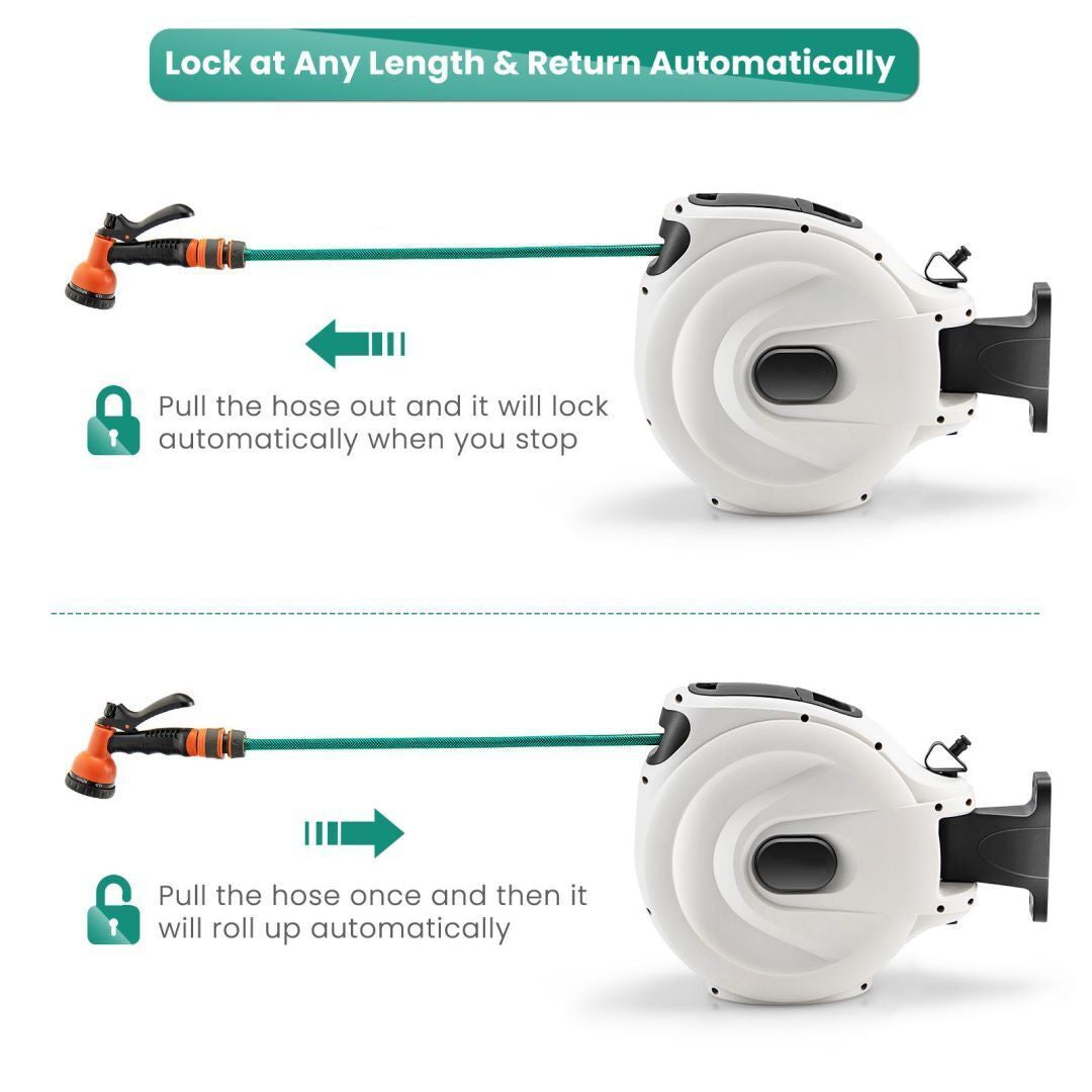 Retractable Wall-Mounted Hose Reel with Automatic Rewind for Efficient Watering