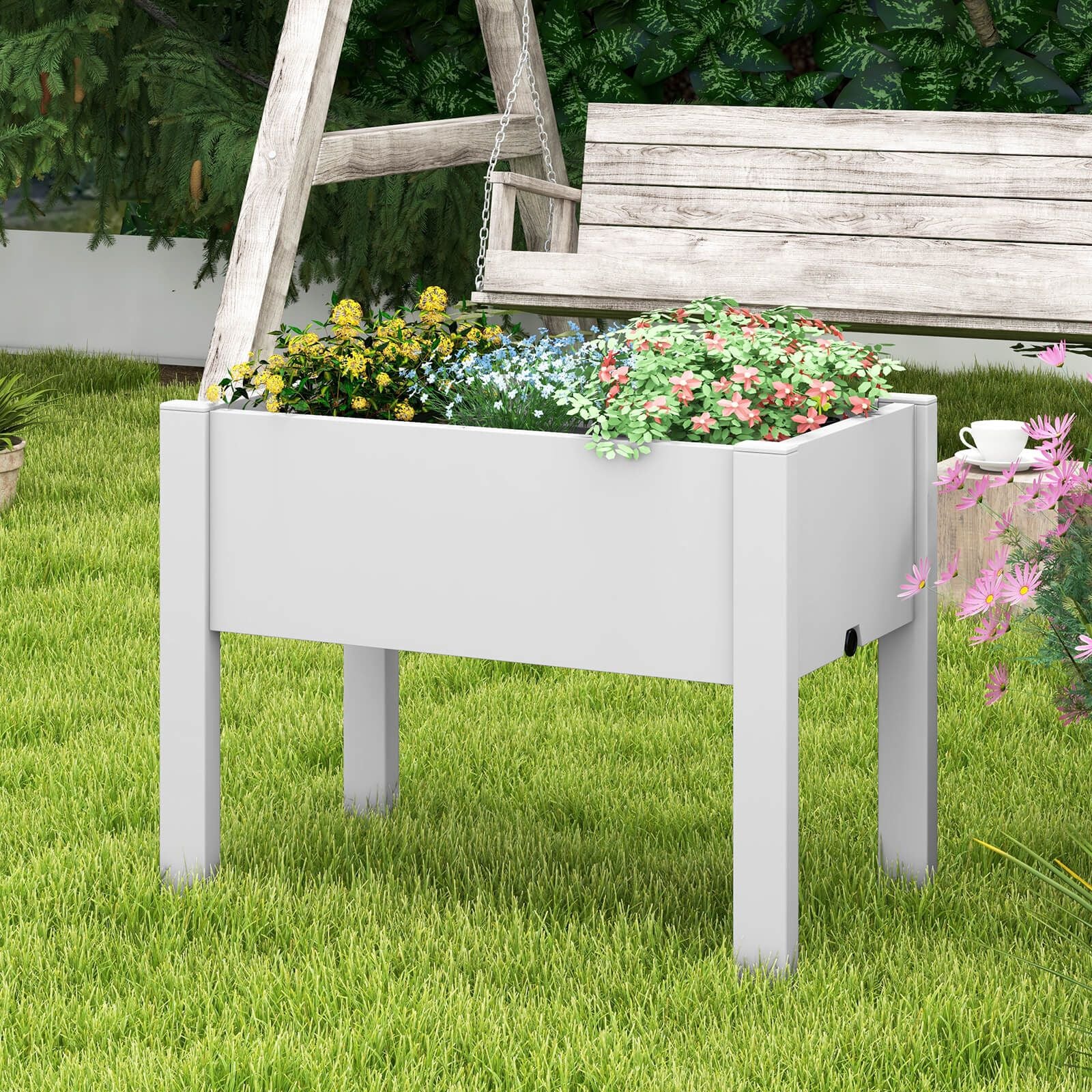 53L Elevated Garden Bed with Water Level Indicator and Drainage Feature