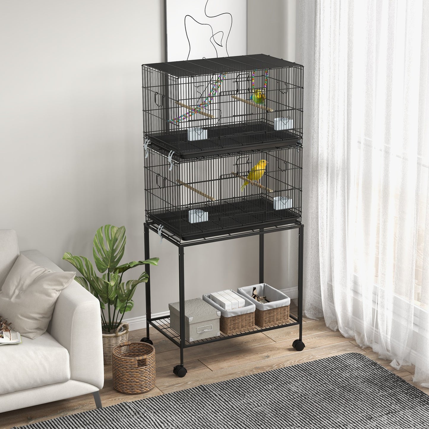 Two-Tier Bird Cage with Stand, for Canaries, Lovebirds, Finches