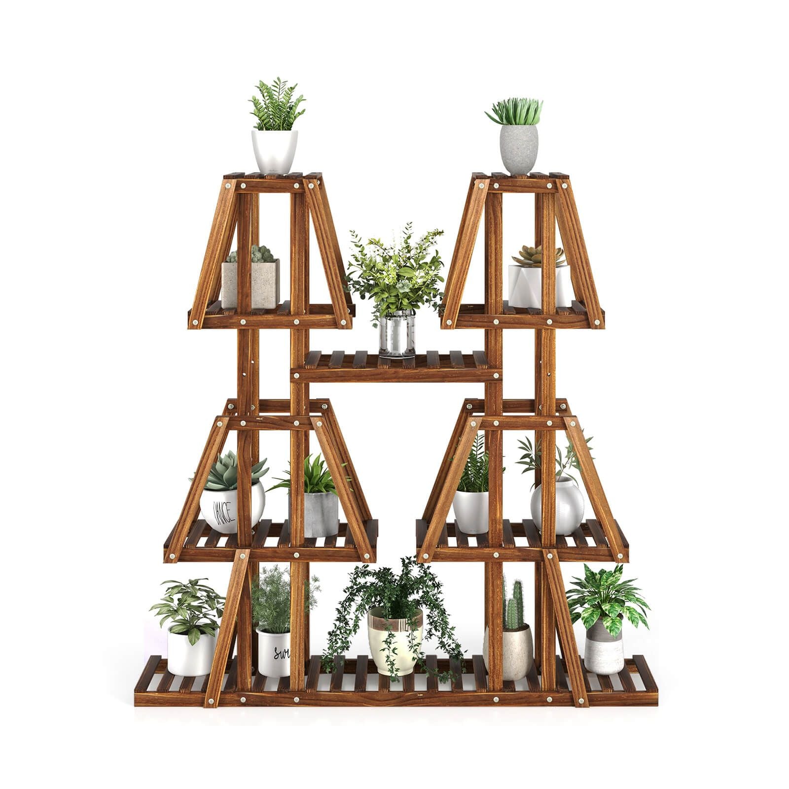 114 cm Tall Wooden Plant Stand - 5-Tier Rack for 10 Potted Plants