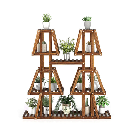 114 cm Tall Wooden Plant Stand - 5-Tier Rack for 10 Potted Plants