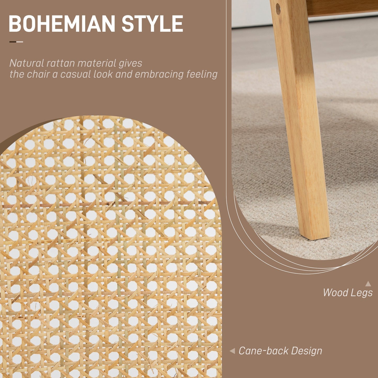 Stylish Rattan-Back Accent Chair with Comfortable Padded Cushion and Durable Rubber Wood Frame