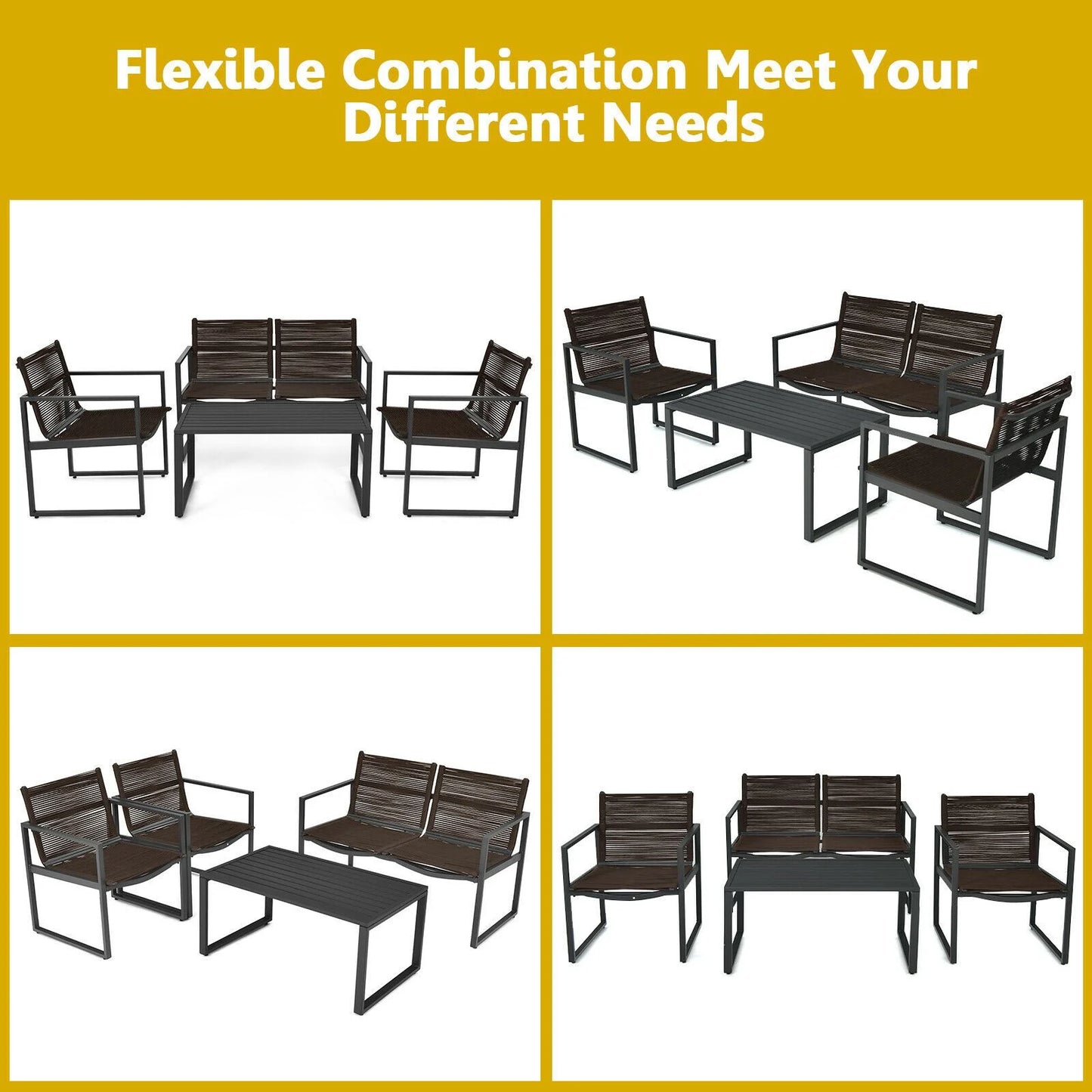 4-Piece Outdoor Patio Furniture Set with Loveseat, Armchairs, and Coffee Table
