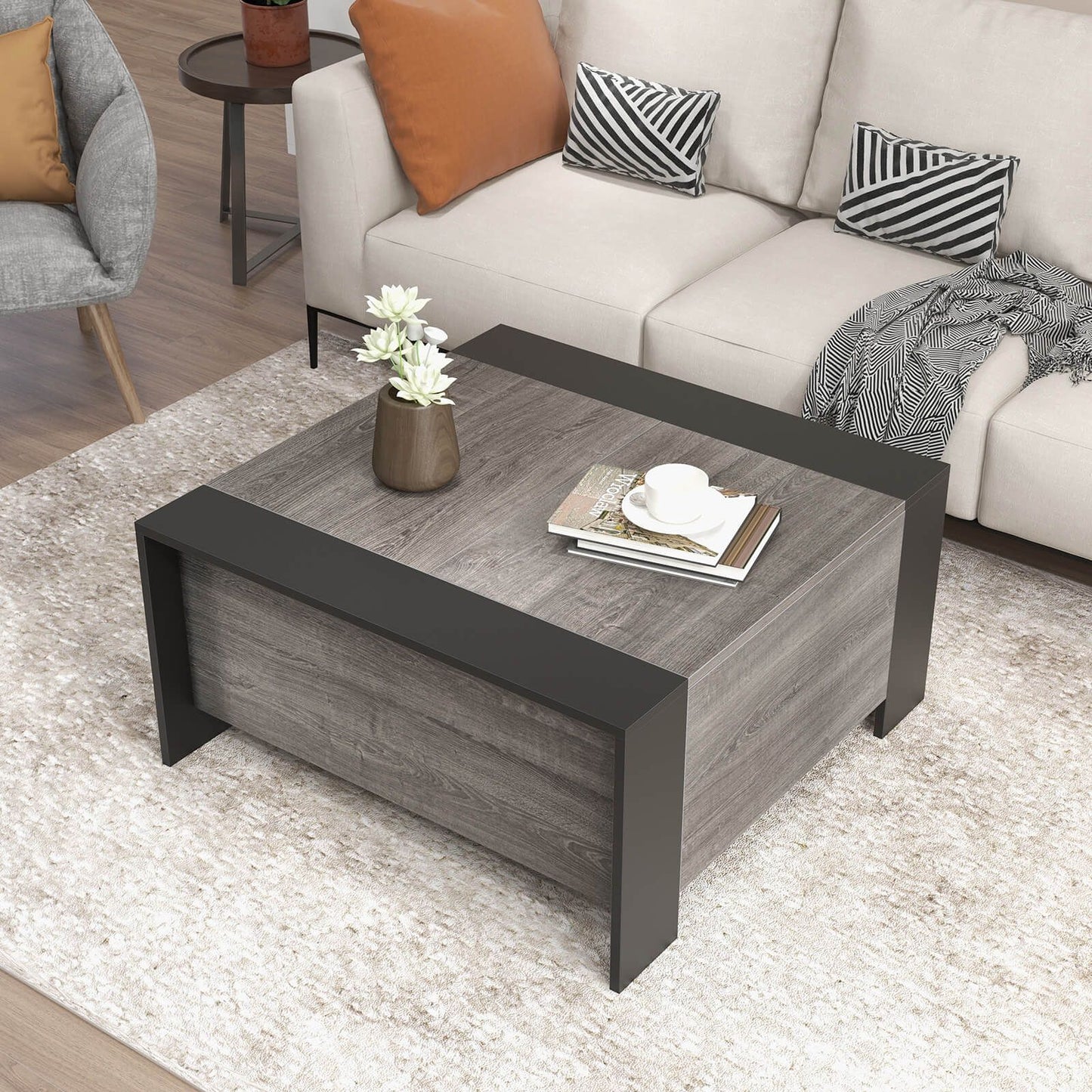 92cm Square Coffee Table with Sliding Top and Concealed Storage Compartment