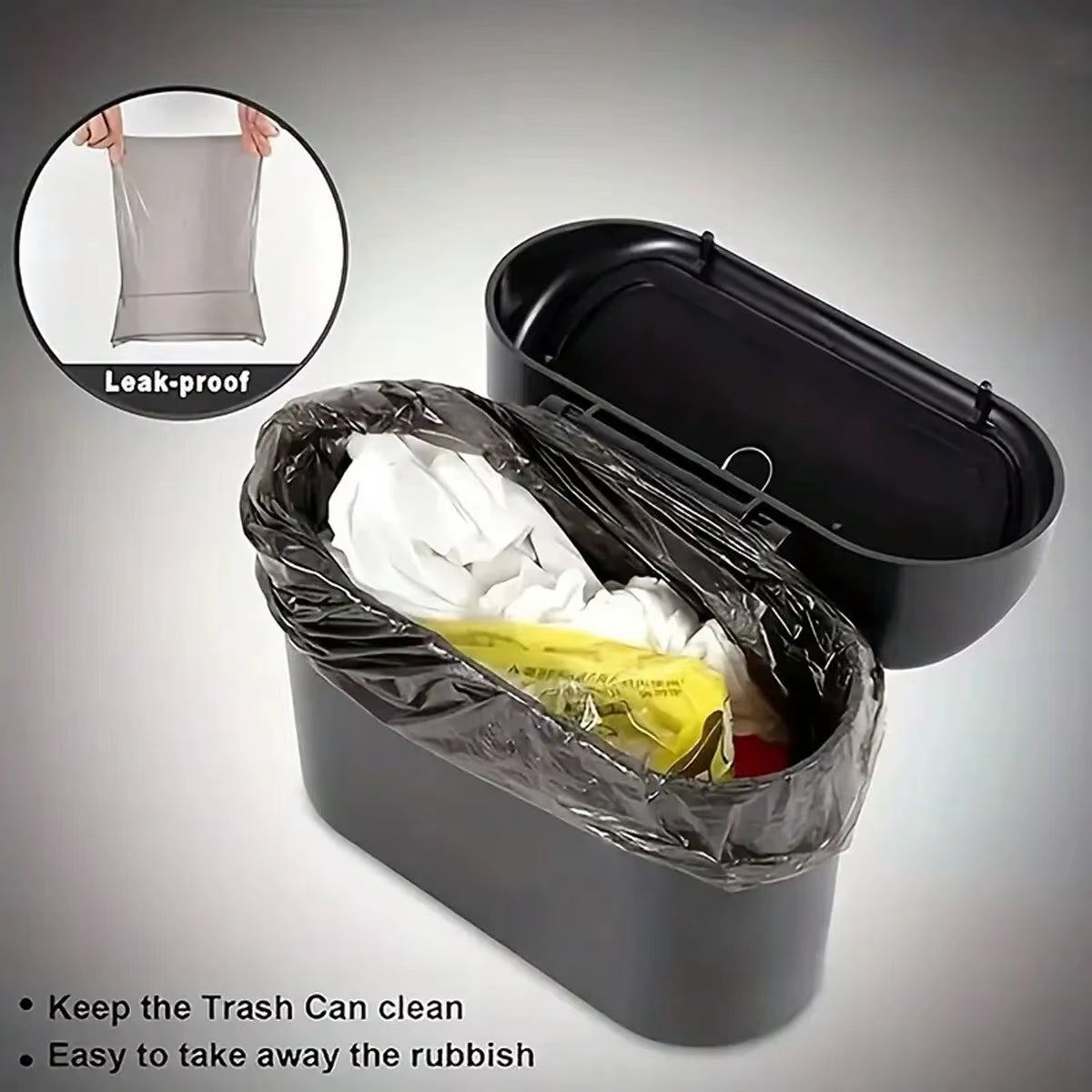 Car Trash Can with Lid - 4 Rolls of Garbage Bag, Leak-Proof, Portable Hanging Trash Can for Vehicle Organization
