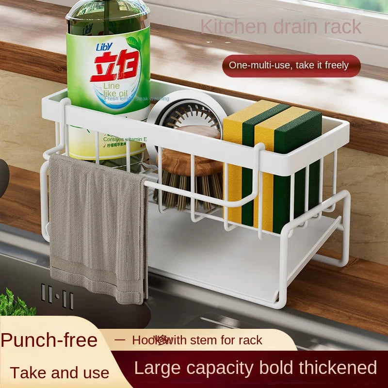Versatile Stainless Steel Kitchen Shelf & Sponge Drain Rack - Perfect for Dishwashing Supplies and Dishcloth Storage