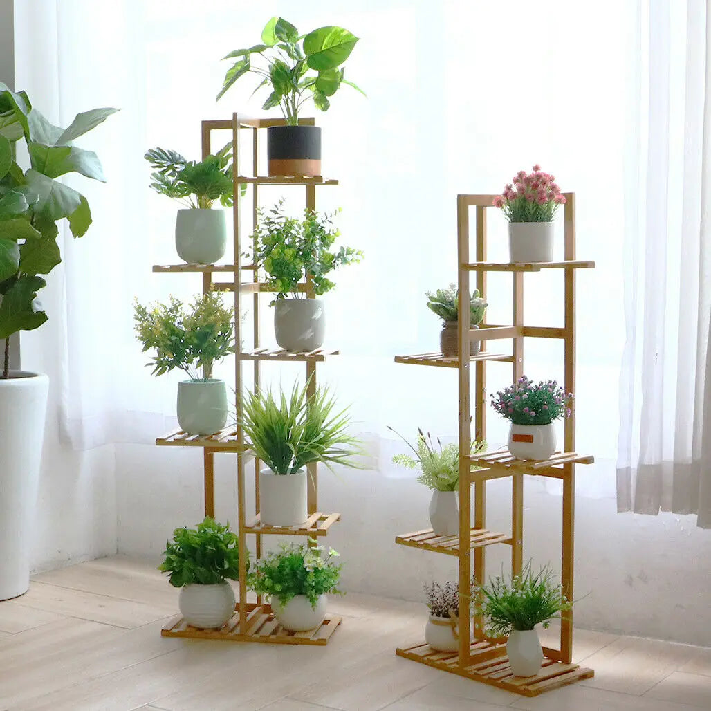 Bamboo 5 / 6 Tier Plant Stand Rack Multiple Flower Pot Holder Shelf 
