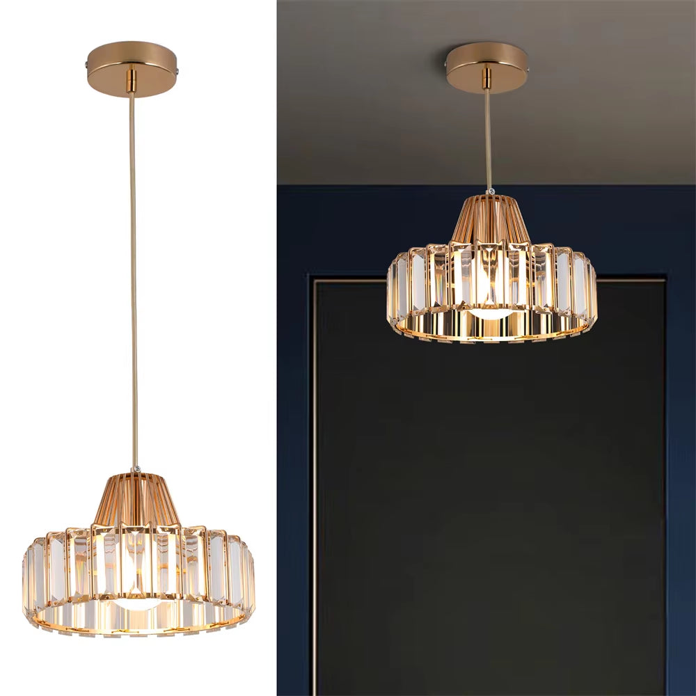 Elegant Gold & Black Crystal Mini Pendant Light - Adjustable Modern Luxury Fixture for Dining Room & Bathroom