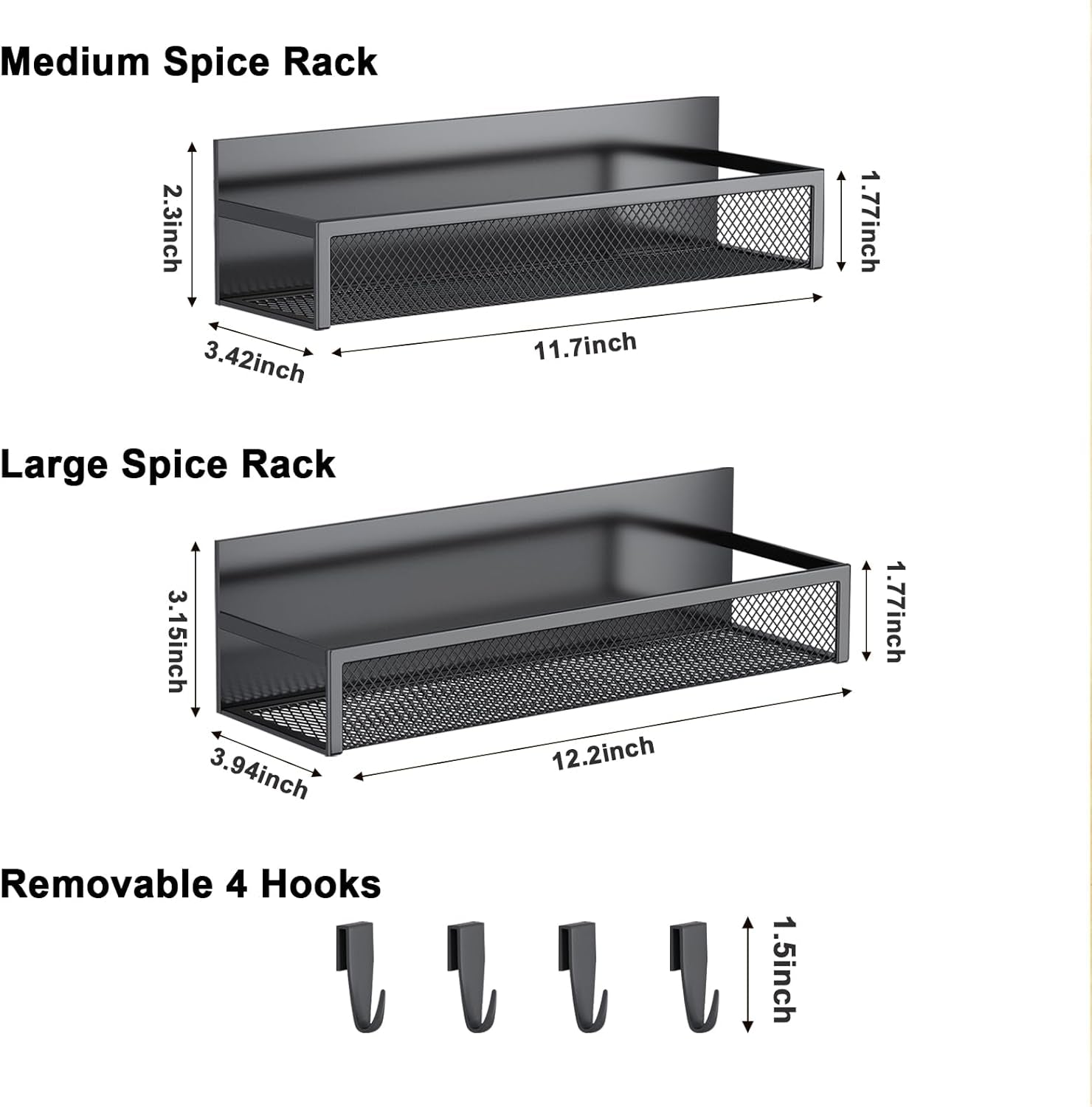 Magnetic Spice Rack Set - 2 Pack Fridge Organizer with Moveable Hooks for Ultimate Kitchen Storage