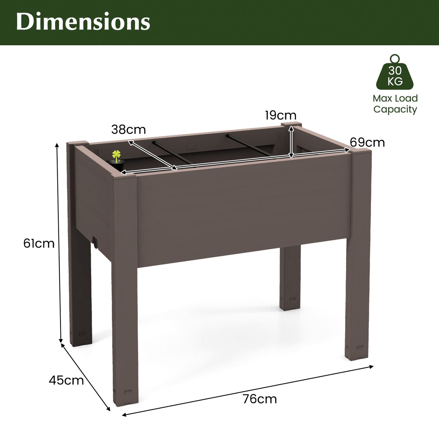 53L Elevated Garden Bed with Water Level Indicator and Drainage Feature