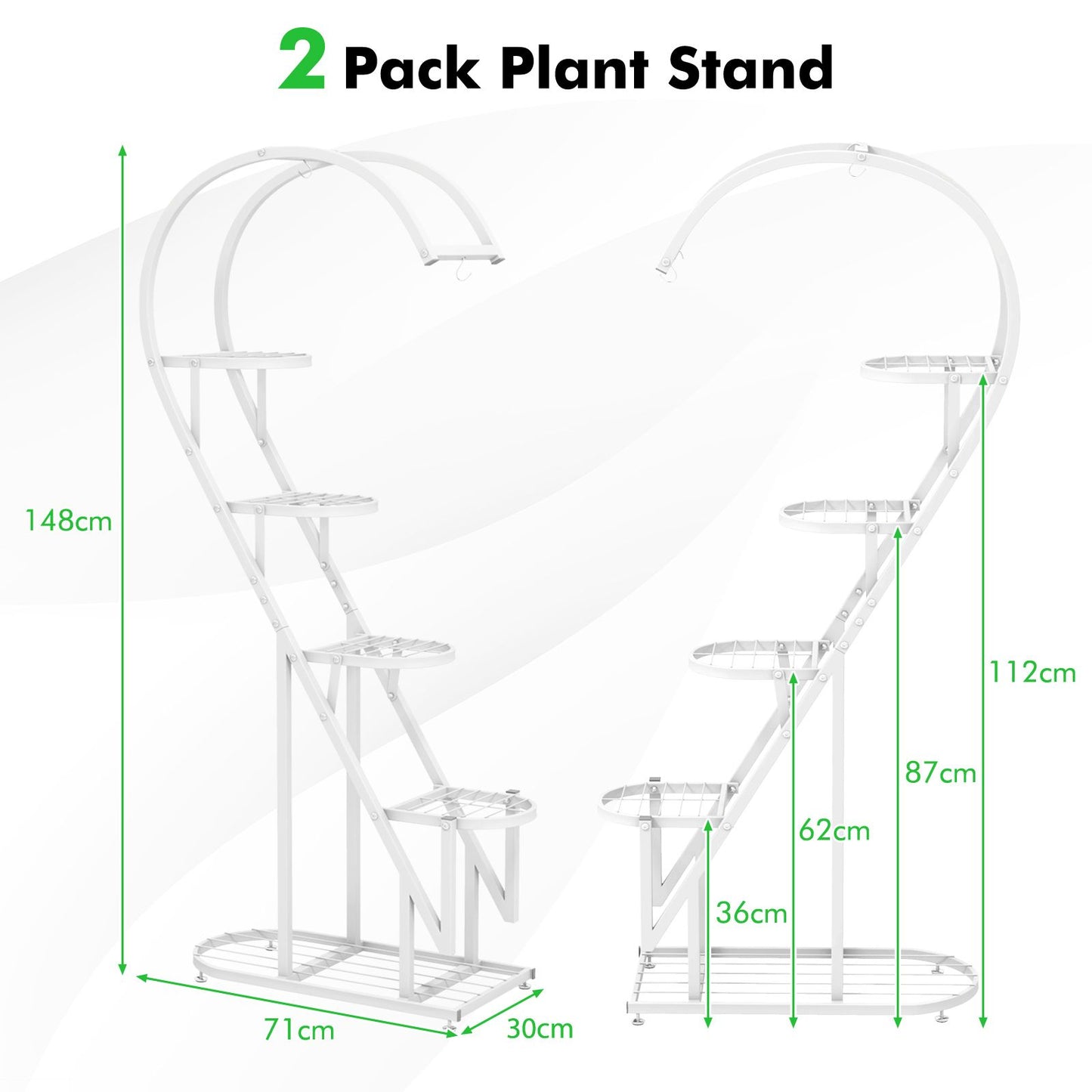 5-Tier Metal Heart-Shaped Plant Stand with Integrated Hanging Hooks