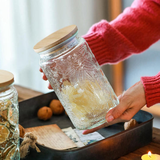 Vintage Glass Canister - 34oz Decorative Jar with Lid for Home Kitchen Pantry, Ideal for Coffee, Tea, Candy, Cookies, and Sugar
