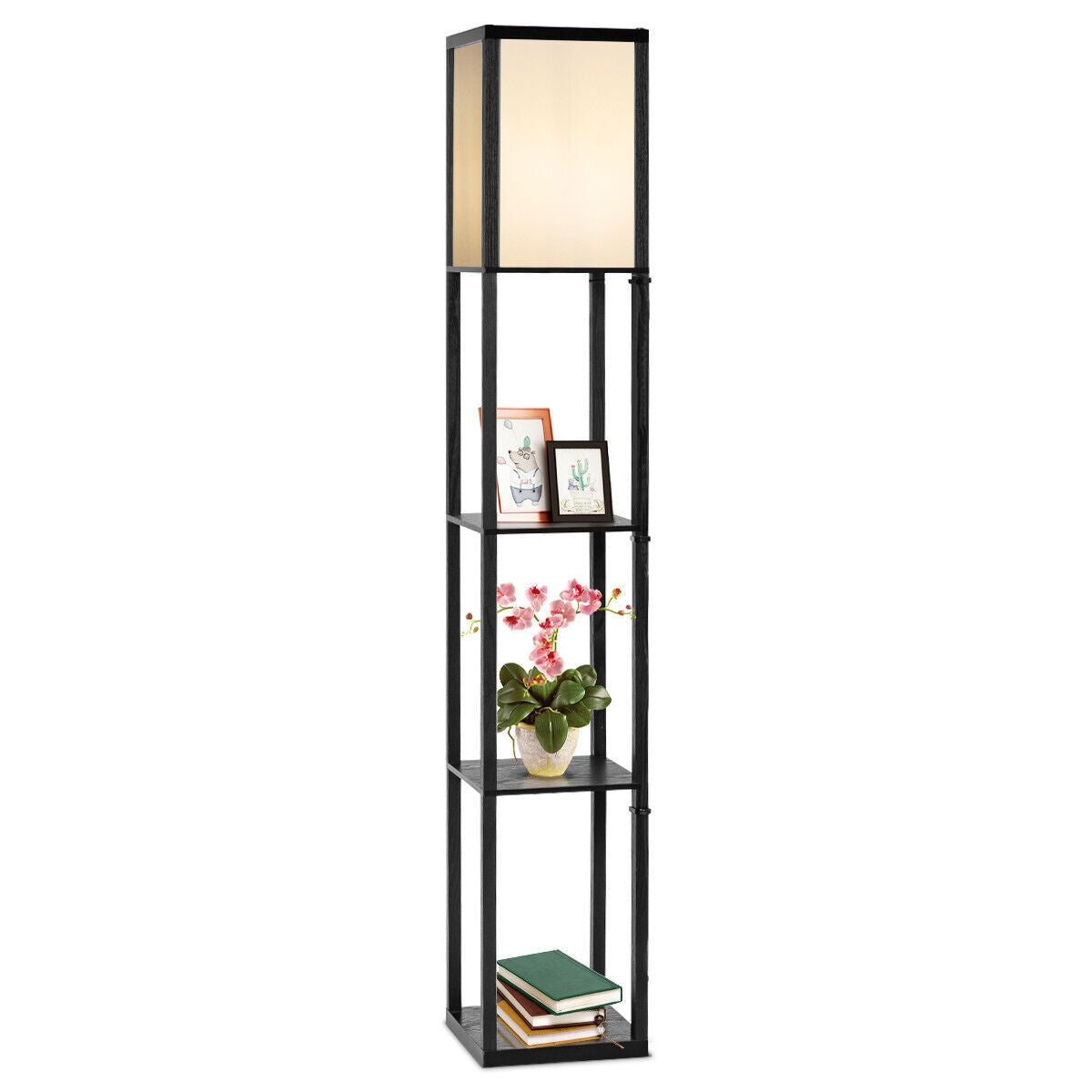 Freestanding Floor Lamp with Three-Tier Storage Shelf