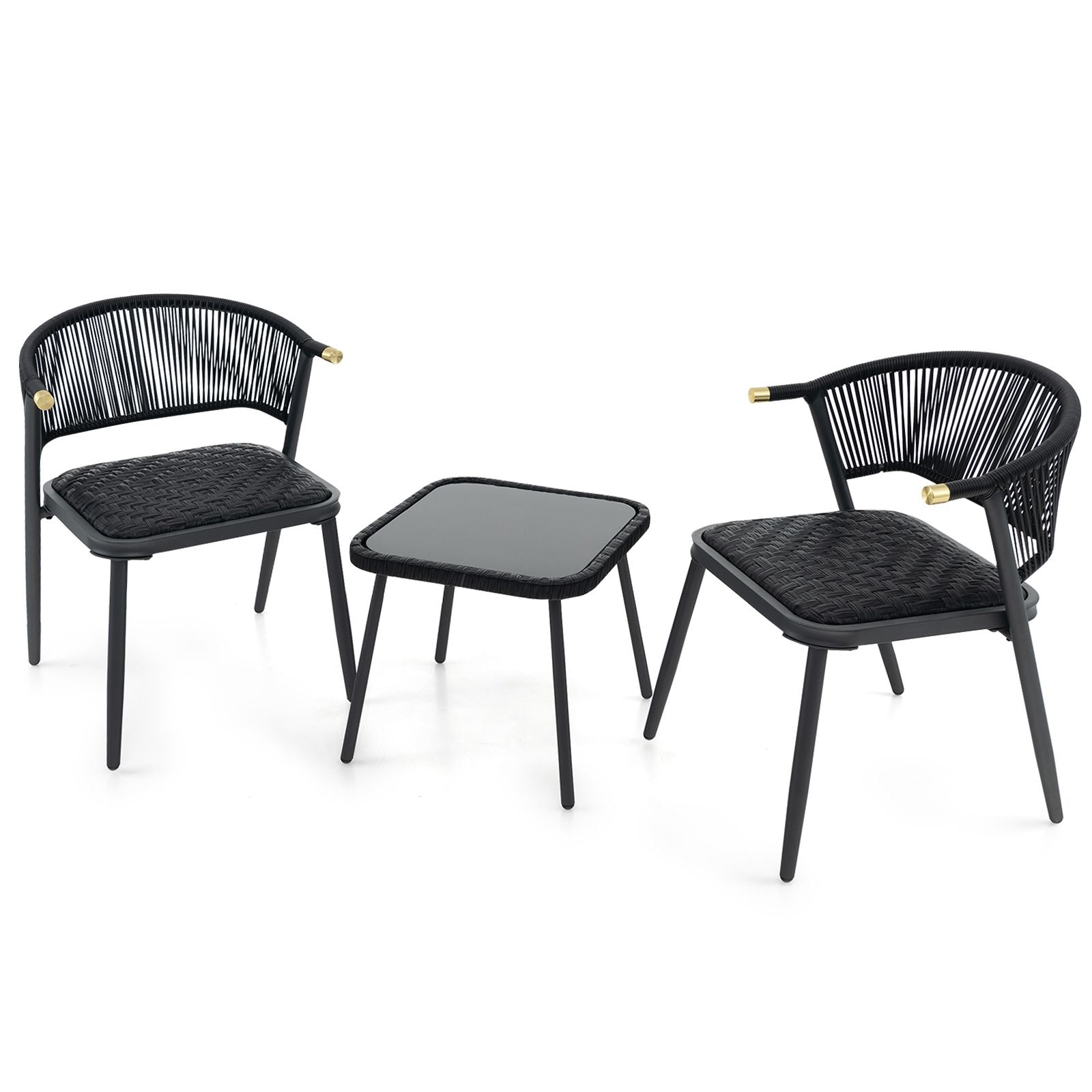 Three-Piece Outdoor Wicker Furniture Set Featuring Tempered Glass Coffee Table